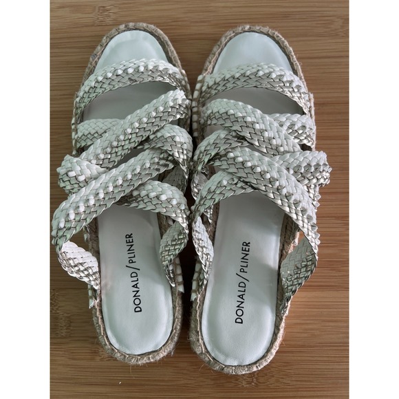 Donald J Pliner Rhonda White Silver Woven Leather Espadrille Sandal Size 7 - Picture 3 of 6